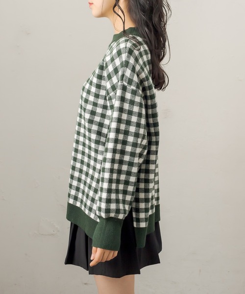OLIVE des OLIVE（オリーブデオリーブ）の「ギンガムチュニックニット（ニット/セーター・レディース・ブラック/ベージュ/ネイビー/グリーン・FREE）」の8枚目の写真