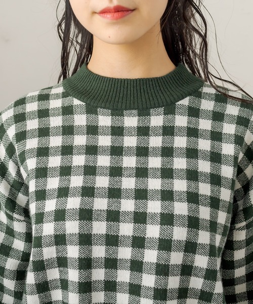 OLIVE des OLIVE（オリーブデオリーブ）の「ギンガムチュニックニット（ニット/セーター・レディース・ブラック/ベージュ/ネイビー/グリーン・FREE）」の16枚目の写真