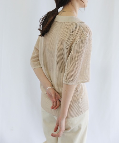 select MOCA（セレクトモカ）の「スキッパーメッシュ編みプルオーバー（Tシャツ/カットソー・レディース・ブラック/オレンジ/アイボリー・FREE）」の9枚目の写真