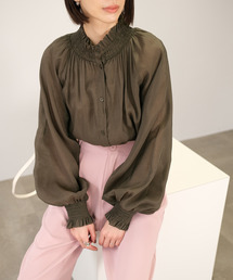 ＡＮＤＪ | 【ANDJ MADE】【2022/SS】襟シャーリングフリルスタンドカラーシアーブラウス(シャツ/ブラウス)