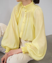 ＡＮＤＪ | 【ANDJ MADE】【2022/SS】襟シャーリングフリルスタンドカラーシアーブラウス(シャツ/ブラウス)