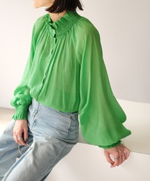 ＡＮＤＪ | 【ANDJ MADE】【2022/SS】襟シャーリングフリルスタンドカラーシアーブラウス(シャツ/ブラウス)