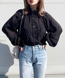 ＡＮＤＪ | 【ANDJ MADE】【2022/SS】襟シャーリングフリルスタンドカラーシアーブラウス(シャツ/ブラウス)
