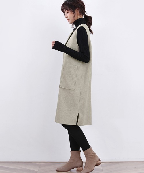 Doux Belle（ドゥーベル）の「パイピング深Vネックジャンパースカート（ジャンパースカート・レディース・ライトグレー/ベージュ/カーキ/ネイビー/ダークグレー/ブラウン・MEDIUM/SMALL）」の12枚目の写真