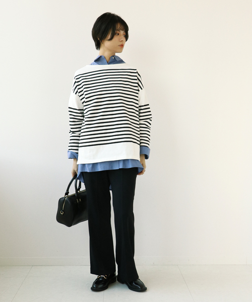 Simplicite(サンプリシテ)の「バスクパネル ボーダープルオーバー◆(Tシャツ/カットソー・レディース・ブラック/グリーン/ブルー系その他・FREE)」の4枚目の写真