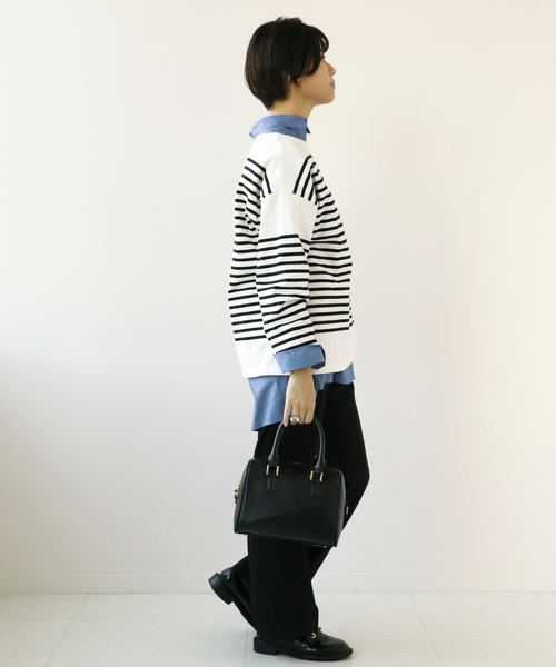 Simplicite(サンプリシテ)の「バスクパネル ボーダープルオーバー◆(Tシャツ/カットソー・レディース・ブラック/グリーン/ブルー系その他・FREE)」の6枚目の写真