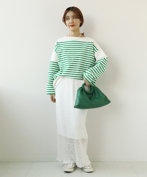 Simplicite(サンプリシテ)の「バスクパネル ボーダープルオーバー◆(Tシャツ/カットソー・レディース・ブラック/グリーン/ブルー系その他・FREE)」の9枚目の写真