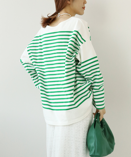 Simplicite(サンプリシテ)の「バスクパネル ボーダープルオーバー◆(Tシャツ/カットソー・レディース・ブラック/グリーン/ブルー系その他・FREE)」の11枚目の写真