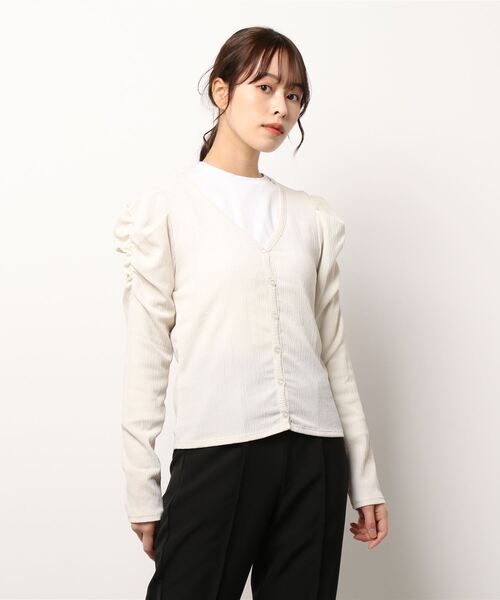 STYLEBLOCK(スタイルブロック)の「シャーリングカットソータックスリーブカーディガン(カーディガン/ボレロ・レディース・ブラック/ライトブルー/アイボリー/グリーン・M)」の7枚目の写真