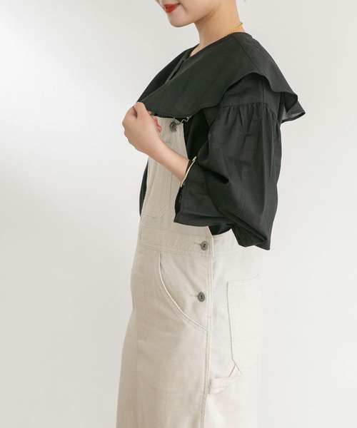 UR Lab.（アーバンリサーチラボ）の「コットンラッフルカラーブラウス（Tシャツ/カットソー・レディース・ベージュ/ブラック/カーキ・FREE）」の2枚目の写真