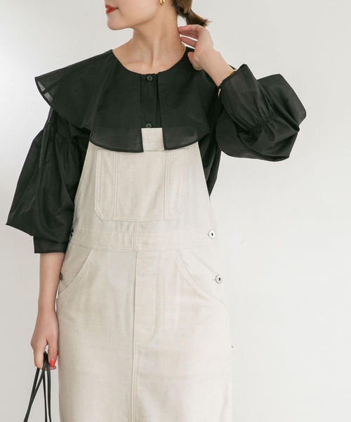 UR Lab.（アーバンリサーチラボ）の「コットンラッフルカラーブラウス（Tシャツ/カットソー・レディース・ベージュ/ブラック/カーキ・FREE）」の5枚目の写真