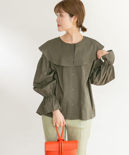 UR Lab.（アーバンリサーチラボ）の「コットンラッフルカラーブラウス（Tシャツ/カットソー・レディース・ベージュ/ブラック/カーキ・FREE）」の7枚目の写真