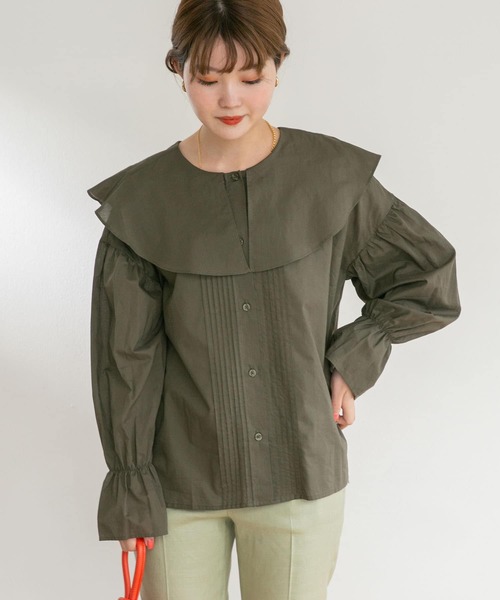 UR Lab.（アーバンリサーチラボ）の「コットンラッフルカラーブラウス（Tシャツ/カットソー・レディース・ベージュ/ブラック/カーキ・FREE）」の8枚目の写真