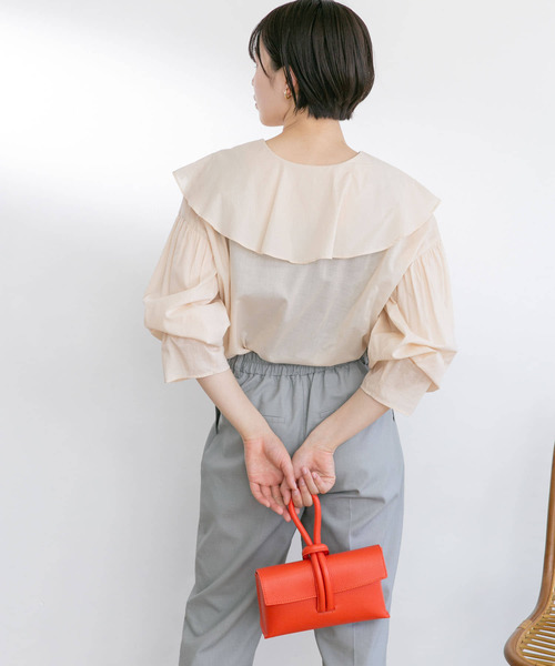 UR Lab.（アーバンリサーチラボ）の「コットンラッフルカラーブラウス（Tシャツ/カットソー・レディース・ベージュ/ブラック/カーキ・FREE）」の10枚目の写真