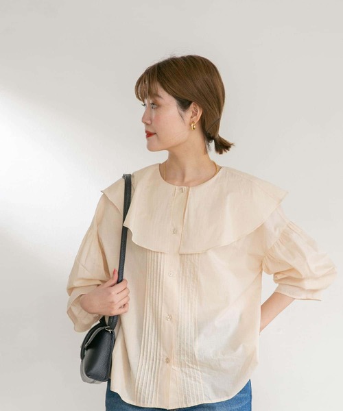 UR Lab.（アーバンリサーチラボ）の「コットンラッフルカラーブラウス（Tシャツ/カットソー・レディース・ベージュ/ブラック/カーキ・FREE）」の12枚目の写真