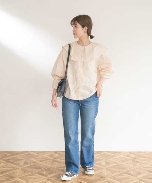 UR Lab.（アーバンリサーチラボ）の「コットンラッフルカラーブラウス（Tシャツ/カットソー・レディース・ベージュ/ブラック/カーキ・FREE）」の14枚目の写真