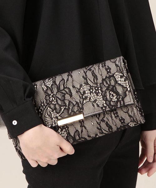 ROSE BUD（ローズバッド）の「(LL ACCESSORIES) B501I LACE CLUTCH BAG[結婚式＆パーティー]（クラッチバッグ・レディース・ブラック/ベージュ・ONE SIZE）」の2枚目の写真