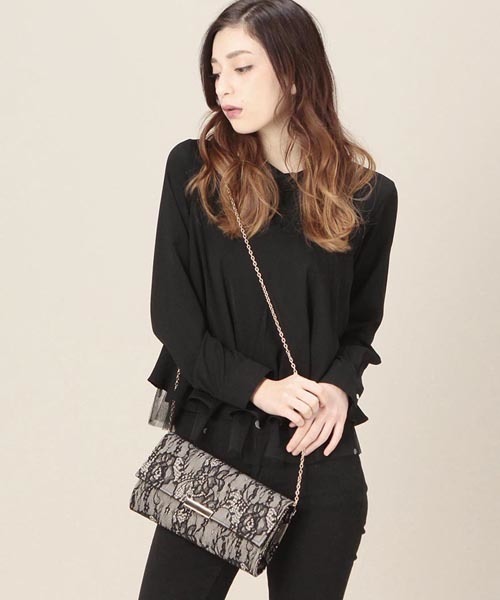 ROSE BUD（ローズバッド）の「(LL ACCESSORIES) B501I LACE CLUTCH BAG[結婚式＆パーティー]（クラッチバッグ・レディース・ブラック/ベージュ・ONE SIZE）」の5枚目の写真