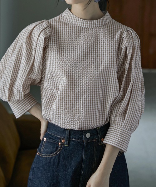 Fashion Letter（ファッションレター）の「バックリボンボリュームスリーブハイネックブラウス（シャツ/ブラウス・レディース・ベージュ/グリーン/サックスブルー/ブラック・M）」の5枚目の写真