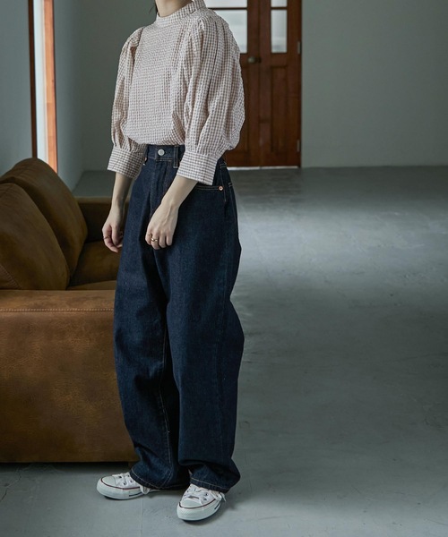 Fashion Letter（ファッションレター）の「バックリボンボリュームスリーブハイネックブラウス（シャツ/ブラウス・レディース・ベージュ/グリーン/サックスブルー/ブラック・M）」の7枚目の写真