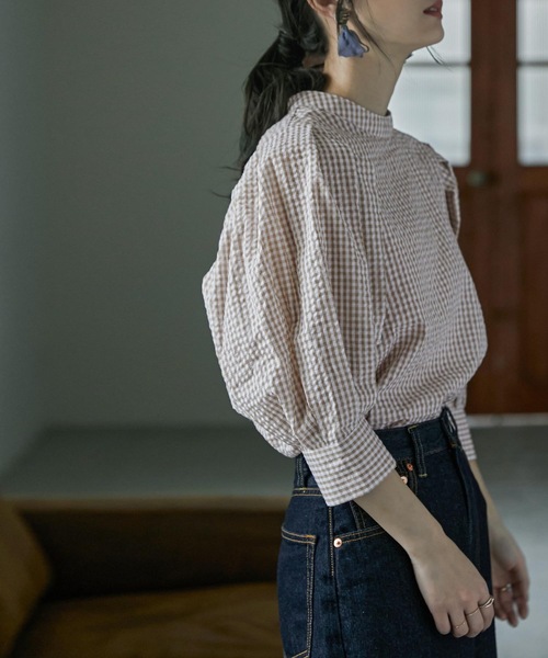 Fashion Letter（ファッションレター）の「バックリボンボリュームスリーブハイネックブラウス（シャツ/ブラウス・レディース・ベージュ/グリーン/サックスブルー/ブラック・M）」の9枚目の写真