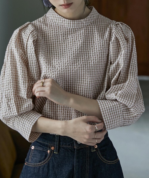 Fashion Letter（ファッションレター）の「バックリボンボリュームスリーブハイネックブラウス（シャツ/ブラウス・レディース・ベージュ/グリーン/サックスブルー/ブラック・M）」の10枚目の写真