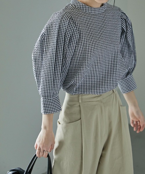 Fashion Letter（ファッションレター）の「バックリボンボリュームスリーブハイネックブラウス（シャツ/ブラウス・レディース・ベージュ/グリーン/サックスブルー/ブラック・M）」の11枚目の写真