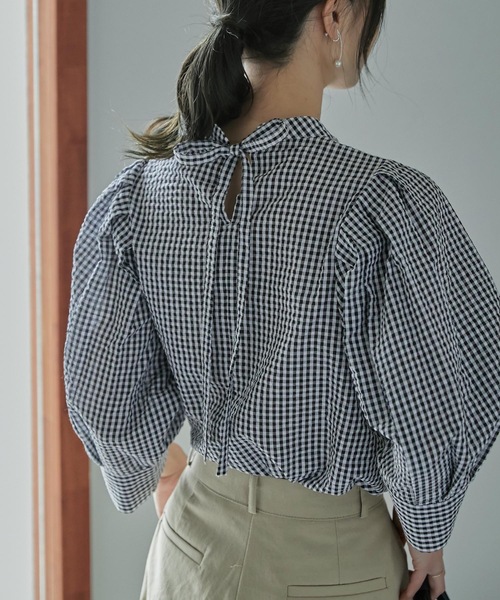 Fashion Letter（ファッションレター）の「バックリボンボリュームスリーブハイネックブラウス（シャツ/ブラウス・レディース・ベージュ/グリーン/サックスブルー/ブラック・M）」の12枚目の写真