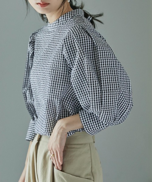 Fashion Letter（ファッションレター）の「バックリボンボリュームスリーブハイネックブラウス（シャツ/ブラウス・レディース・ベージュ/グリーン/サックスブルー/ブラック・M）」の15枚目の写真