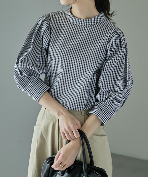 Fashion Letter（ファッションレター）の「バックリボンボリュームスリーブハイネックブラウス（シャツ/ブラウス・レディース・ベージュ/グリーン/サックスブルー/ブラック・M）」の16枚目の写真