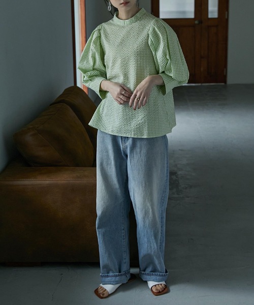 Fashion Letter（ファッションレター）の「バックリボンボリュームスリーブハイネックブラウス（シャツ/ブラウス・レディース・ベージュ/グリーン/サックスブルー/ブラック・M）」の21枚目の写真