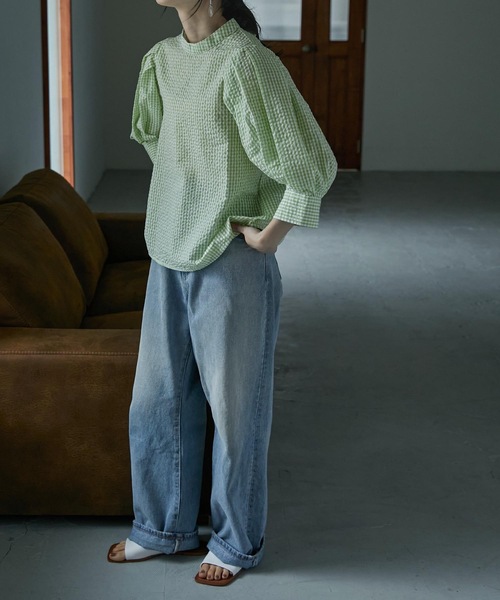 Fashion Letter（ファッションレター）の「バックリボンボリュームスリーブハイネックブラウス（シャツ/ブラウス・レディース・ベージュ/グリーン/サックスブルー/ブラック・M）」の22枚目の写真