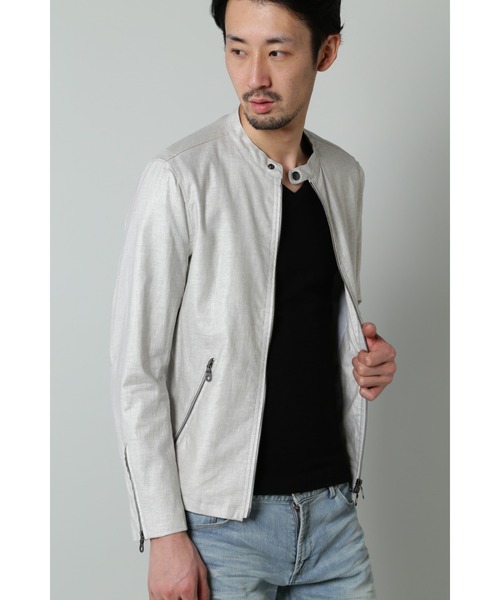 HIGH STREET(ハイストリート)の「HIGH STREET∴リネンビスコースシングルライダース(ライダースジャケット・メンズ・グレー/ブルー・S/M/L)」の2枚目の写真