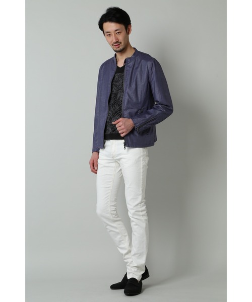 HIGH STREET(ハイストリート)の「HIGH STREET∴リネンビスコースシングルライダース(ライダースジャケット・メンズ・グレー/ブルー・S/M/L)」の5枚目の写真