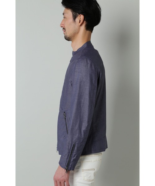 HIGH STREET(ハイストリート)の「HIGH STREET∴リネンビスコースシングルライダース(ライダースジャケット・メンズ・グレー/ブルー・S/M/L)」の6枚目の写真