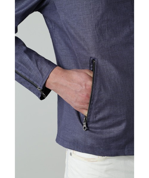 HIGH STREET(ハイストリート)の「HIGH STREET∴リネンビスコースシングルライダース(ライダースジャケット・メンズ・グレー/ブルー・S/M/L)」の10枚目の写真