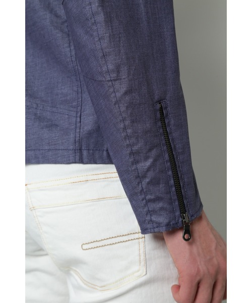 HIGH STREET(ハイストリート)の「HIGH STREET∴リネンビスコースシングルライダース(ライダースジャケット・メンズ・グレー/ブルー・S/M/L)」の11枚目の写真