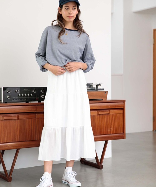 fifth（フィフス）の「ティアードミディ丈スカート（スカート・レディース・ホワイト/ブラック/ミント・M）」の5枚目の写真