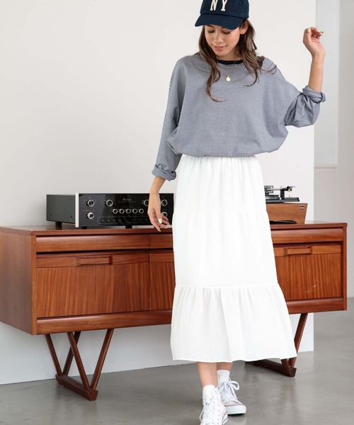 fifth（フィフス）の「ティアードミディ丈スカート（スカート・レディース・ホワイト/ブラック/ミント・M）」の4枚目の写真