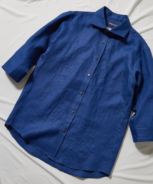 UNION STATION（ユニオンステーション）の「フレンチリネン ７分袖シャツ/麻100%（シャツ/ブラウス・メンズ・ホワイト/ベージュ/ネイビー/グレー/カーキ/ピンク/ターコイズブルー/ブルー/ホワイト系その他/チェック・LL/S/M/L）」の6枚目の写真