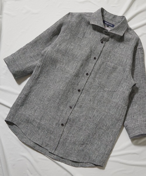 UNION STATION（ユニオンステーション）の「フレンチリネン ７分袖シャツ/麻100%（シャツ/ブラウス・メンズ・ホワイト/ベージュ/ネイビー/グレー/カーキ/ピンク/ターコイズブルー/ブルー/ホワイト系その他/チェック・LL/S/M/L）」の10枚目の写真