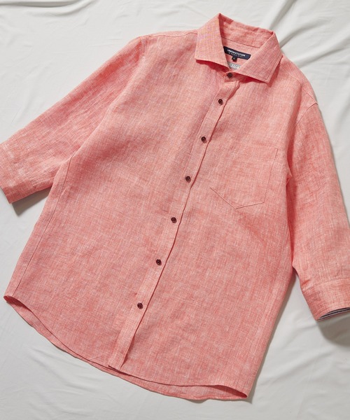 UNION STATION（ユニオンステーション）の「フレンチリネン ７分袖シャツ/麻100%（シャツ/ブラウス・メンズ・ホワイト/ベージュ/ネイビー/グレー/カーキ/ピンク/ターコイズブルー/ブルー/ホワイト系その他/チェック・LL/S/M/L）」の9枚目の写真