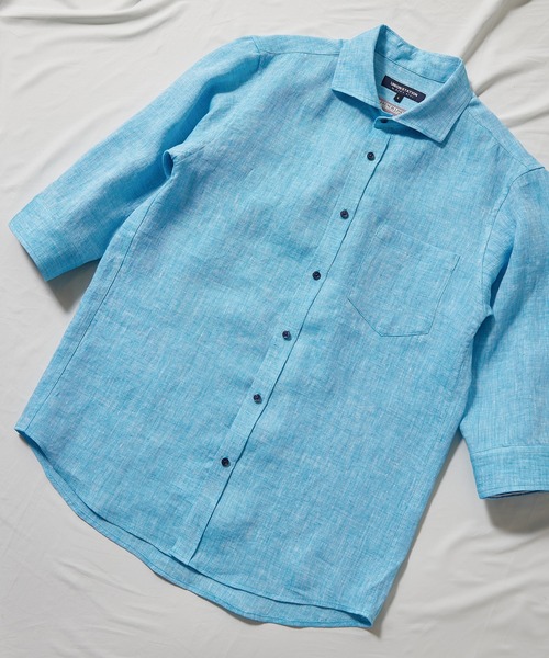 UNION STATION（ユニオンステーション）の「フレンチリネン ７分袖シャツ/麻100%（シャツ/ブラウス・メンズ・ホワイト/ベージュ/ネイビー/グレー/カーキ/ピンク/ターコイズブルー/ブルー/ホワイト系その他/チェック・LL/S/M/L）」の7枚目の写真