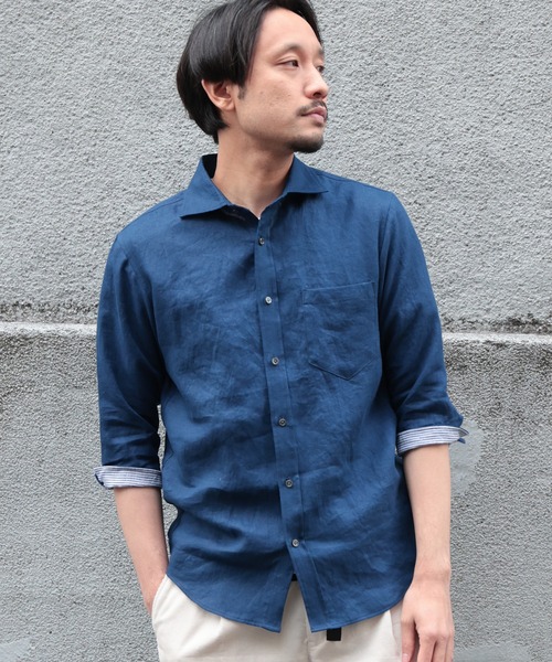 UNION STATION（ユニオンステーション）の「フレンチリネン ７分袖シャツ/麻100%（シャツ/ブラウス・メンズ・ホワイト/ベージュ/ネイビー/グレー/カーキ/ピンク/ターコイズブルー/ブルー/ホワイト系その他/チェック・LL/S/M/L）」の18枚目の写真