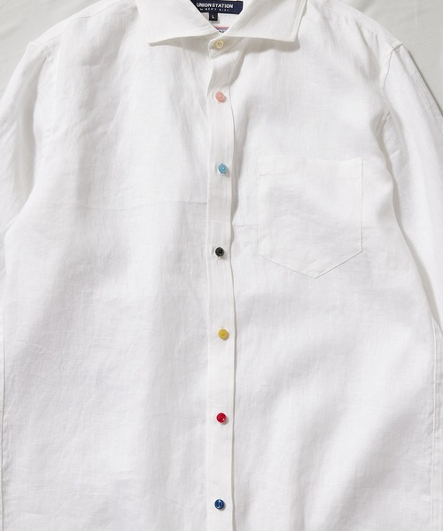UNION STATION（ユニオンステーション）の「フレンチリネン ７分袖シャツ/麻100%（シャツ/ブラウス・メンズ・ホワイト/ベージュ/ネイビー/グレー/カーキ/ピンク/ターコイズブルー/ブルー/ホワイト系その他/チェック・LL/S/M/L）」の22枚目の写真