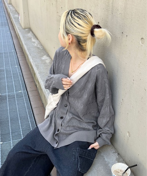 PairPair（ペアペア）の「【ペットとリンクコーデ】透かし編みカーディガン（カーディガン/ボレロ・レディース・アイボリー/グレイッシュブルー・フリー）」の2枚目の写真