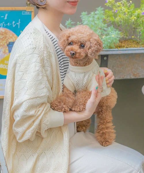PairPair（ペアペア）の「【ペットとリンクコーデ】透かし編みカーディガン（カーディガン/ボレロ・レディース・アイボリー/グレイッシュブルー・フリー）」の3枚目の写真