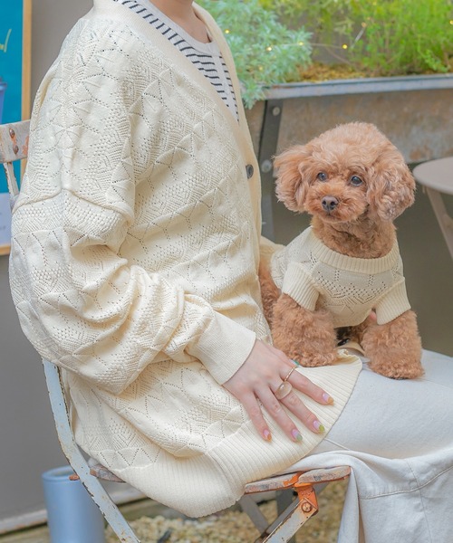 PairPair（ペアペア）の「【ペットとリンクコーデ】透かし編みカーディガン（カーディガン/ボレロ・レディース・アイボリー/グレイッシュブルー・フリー）」の4枚目の写真