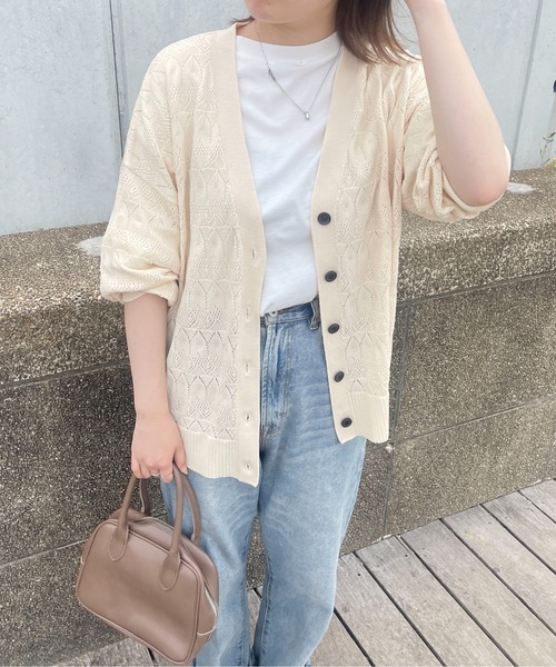 PairPair（ペアペア）の「【ペットとリンクコーデ】透かし編みカーディガン（カーディガン/ボレロ・レディース・アイボリー/グレイッシュブルー・フリー）」の16枚目の写真