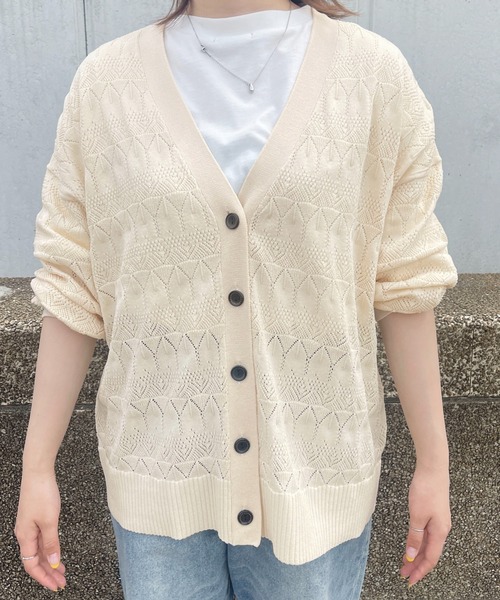 PairPair（ペアペア）の「【ペットとリンクコーデ】透かし編みカーディガン（カーディガン/ボレロ・レディース・アイボリー/グレイッシュブルー・フリー）」の19枚目の写真